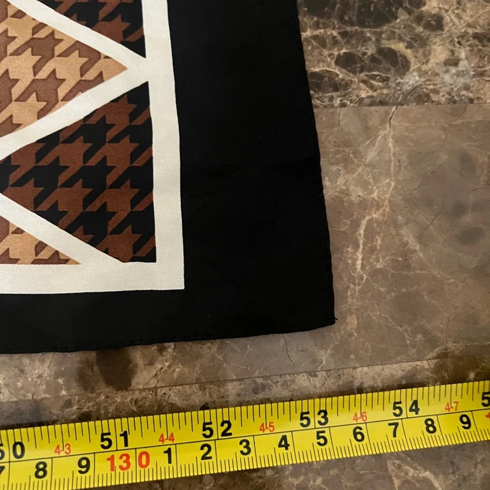 Oscar de la Renta Black, Brown & Tan Geometric Houndstooth Scarf
